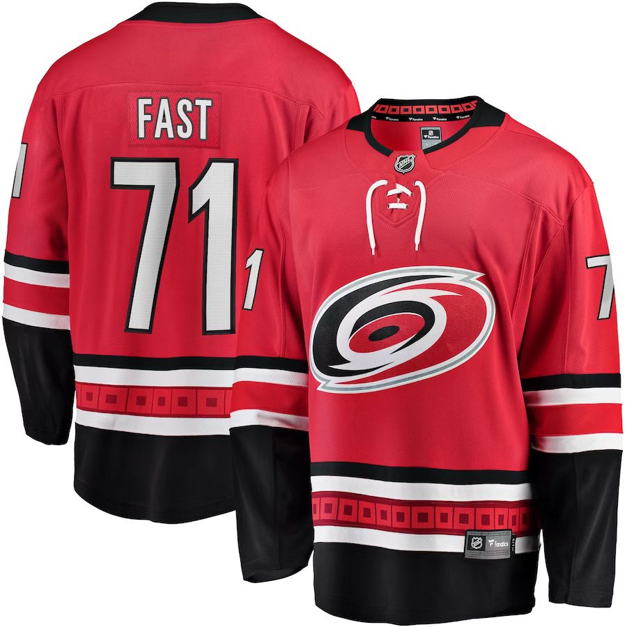 Men Carolina Hurricanes 71 Jesper Fast Fanatics Branded Red Home Breakaway NHL Jersey